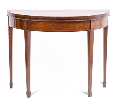Lot 265 - A GEORGIAN STYLE MAHOGANY DEMI LUNE CARD TABLE