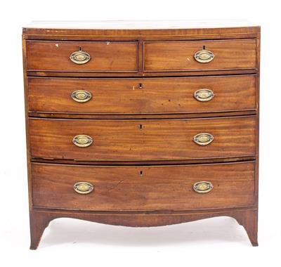 Lot 266 - A 19TH CENTURY MAHOGANY CHEST OF TWO SHORT AND THREE LONG DRAWERS