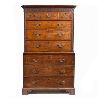 Lot 290 - A 19TH CENTURY MAHOGANY SECRETAIRE CHEST ON CHEST