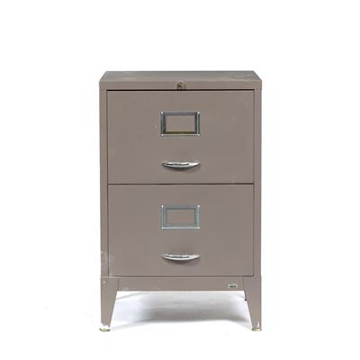 Lot 293 - A TIN GREY PAINTED TWO DRAWER FILING CABINET
