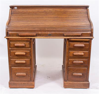 Lot 307 - AN OAK ROLL TOP DESK