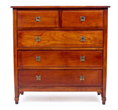 Lot 319 - A CHERRYWOOD CHEST OF TWO SHORT AND THREE LONG DRAWERS