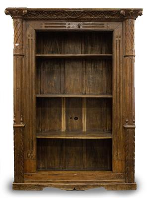 Lot 338 - A LARGE HEAVY HARDWOOD BOOKCASE