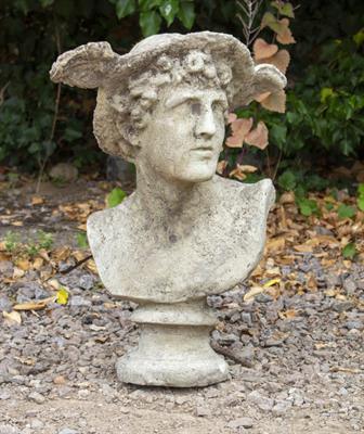 Lot 345 - A CAST RECONSTITUTED STONE BUST OF MERCURY