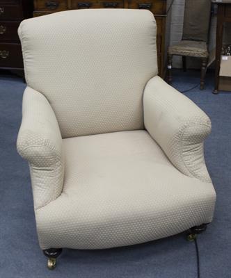 Lot 356 - A VICTORIAN UPHOLSTERED EASY ARMCHAIR