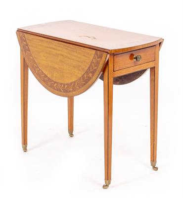 Lot 403 - AN EDWARDIAN SATINWOOD AND MARQUETRY INLAID PEMBROKE TABLE