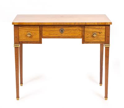 Lot 436 - A CONTINENTAL ROSEWOOD THREE DRAWER SIDE TABLE