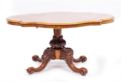 Lot 528 - A VICTORIAN BURR WALNUT TILT TOP TABLE