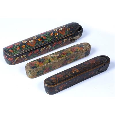 Lot 11 - Three Qajar pen boxes (Qalamdan)