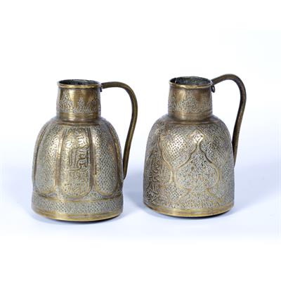 Lot 91 - Pair of brass Qajar jugs