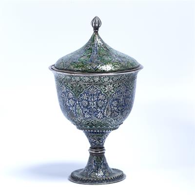 Lot 110 - Enamelled metal chalice and cover