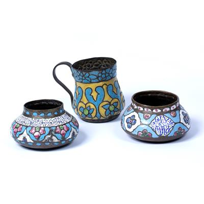 Lot 126 - Three Qajar style enamels