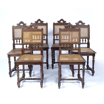 Lot 370 - Set of six French oak dining chairs