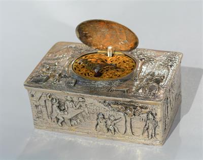 Lot 401 - Silver cased singing bird automaton box