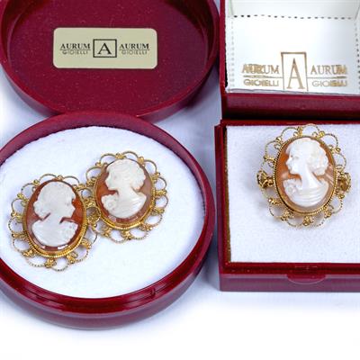 Lot 412 - Yellow metal mounted cameo part jewellery set