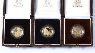 Lot 464 - Three Britannia UK Royal Mint proof quarter ounce gold coins