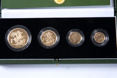 Lot 465 - 2003 UK Royal Mint proof gold sovereign four coin collection