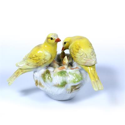 Lot 502 - Meissen model of two canaries