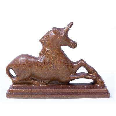 Lot 518 - Saltglaze 'flatback' model of a unicorn from the royal arms