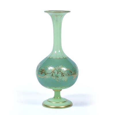 Lot 525 - Gilded green opaline glass vase