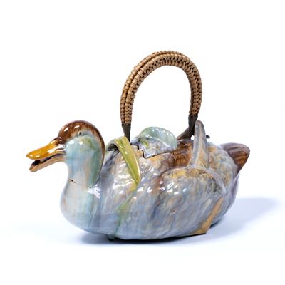 Lot 541 - Continental majolica teapot in the form of a duck