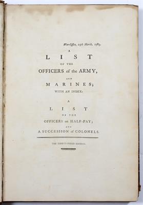Lot 850 - A GEORGE III 'List of the Officers of the Army and Marines' with index. 33rd Ed. bound in red