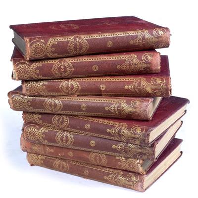 Lot 931 - The Pictorial Shakespeare. Charles Knight revised 2nd Ed. 8 vols. tooled red cloth. 4to. 1865. b/p