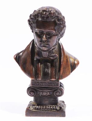 Lot 110 - A BRONZE BUST modelled in the form of Franz Schubert