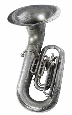 Lot 128 - A C.G. CONN LTD ELKHEART-IND USA SOUSAPHONE TUBA in silvered brass