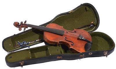 Lot 154 - A LATE 19TH CENTURY GERMAN VIOLIN the two piece back with decorative mother of pearl inlaid