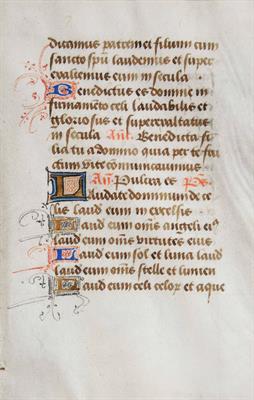 Lot 194 - AN OLD ILLUMINATED MANUSCRIPT LEAF