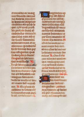 Lot 328 - AN OLD ILLUMINATED MANUSCRIPT LEAF decorated with Latin text in gilt and colours