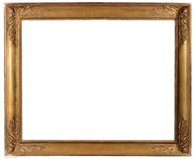 Lot 489 - A FRENCH EMPIRE GILT AND GESSO FRAME with lamb's tongue sight and plain hollow with swan and