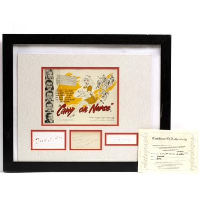 Lot 28 - SIGNED ADVERTISING CARD FOR THE FILM 'CARRY ON NURSE'
