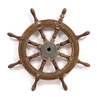 Lot 182 - A BRASS BOUND SHIP'S WHEEL