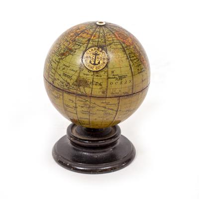 Lot 299 - A CLARK & CO ANCHOR MACHINE COTTON SMALL TERRESTRIAL GLOBE SHAPED THREAD HOLDER