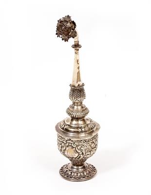 Lot 417 - A 19TH CENTURY INDIAN WHITE METAL ROSEWATER SPRINKLER