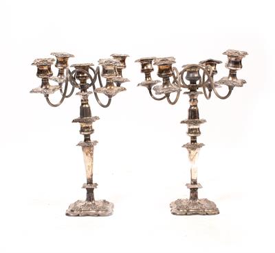 Lot 432 - A PAIR OF SILVER PLATED CANDELABRA