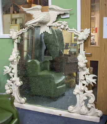 Lot 453 - A LARGE HEAVILY CARVED WHITE PAINTED OVERMANTLE MIRROR