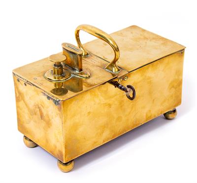 Lot 469 - A 19TH CENTURY RICH'S BRIDGWATER PATENT BRASS TOBACCO HONESTY BOX