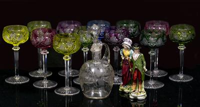 Lot 504 - A SET OF TWELVE VAL ST LAMBERT COLOURED AND CUT HOCK GLASSES