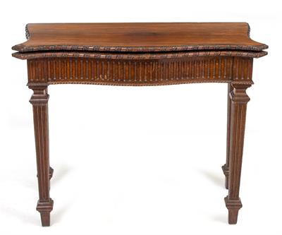 Lot 506 - A 19TH CENTURY GEORGIAN STYLE ROSEWOOD SERPENTINE FOLD OVER CARD TABLE