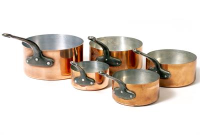 Lot 514 - A GRADUATED SET OF FIVE FRENCH COPPER SAUCEPANS