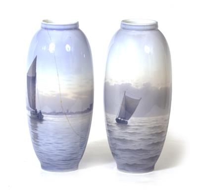 Lot 521 - A NEAR PAIR OF ROYAL COPENHAGEN PORCELAIN VASES