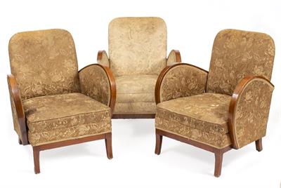 Lot 530 - A SET OF THREE ART DECO STYLE SMALL ARMCHAIRS