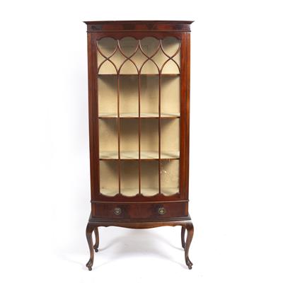 Lot 547 - AN EDWARDIAN BOW FRONTED DISPLAY CABINET ON STAND