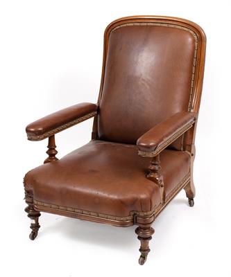 Lot 562 - A VICTORIAN WALNUT FRAMED RECLINING ARMCHAIR