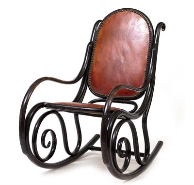 Lot 593 - AN EARLY 20TH CENTURY EBONISED BENTWOOD ROCKING CHAIR