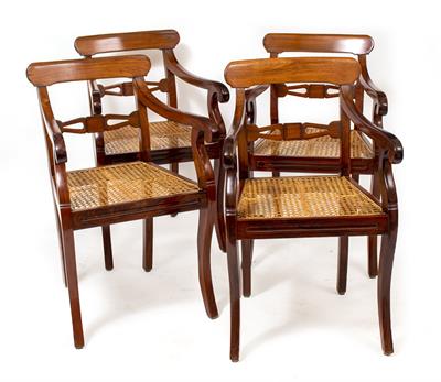 Lot 601 - A SET OF THREE 19TH CENTURY STYLE ORIENTAL HARDWOOD CARVER ARMCHAIRS