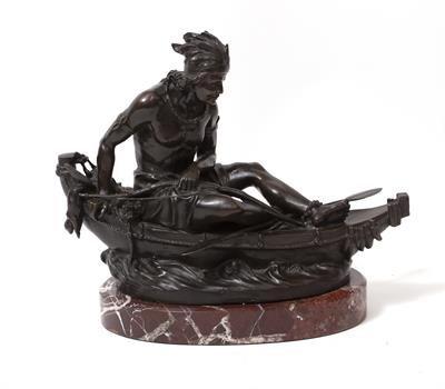 Lot 637 - A BRONZE FIGURE OF A NATIVE AMERICAN INDIAN